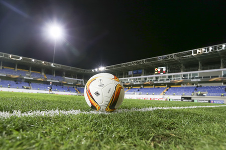 Azerbaijan, Baku - September 17, 2015: The official game ball of UEFA Europa League game between Qabala and PAOK, in Baku, Azerbaijan.のeditorial素材