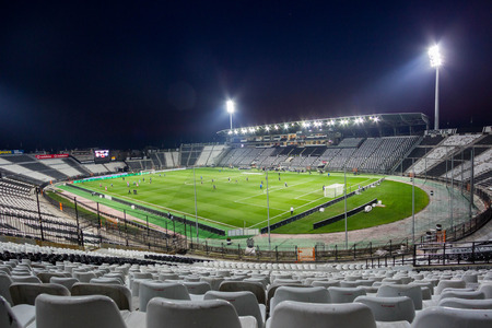 Thessaloniki, Greece- March 3, 2015: The Toumpa stadium during team practice in Thessaloniki, Greece.のeditorial素材