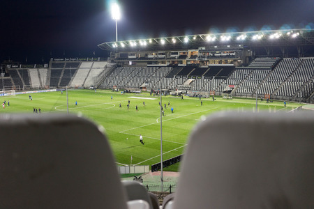 Thessaloniki, Greece- March 3, 2015: The Toumpa stadium during team practice in Thessaloniki, Greece.のeditorial素材