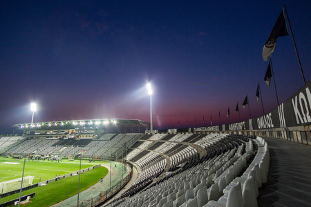 Thessaloniki, Greece- March 3, 2015: The Toumpa stadium during team practice in Thessaloniki, Greece.のeditorial素材