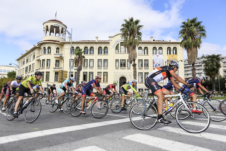 Thessaloniki, Greece, September 29 2015. Cyclists compete in the central streets of Thessaloniki during the course of the 3rd International Circuitのeditorial素材