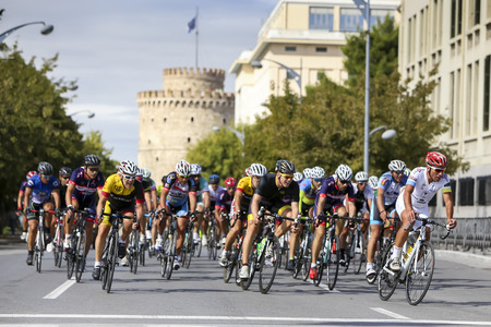 Thessaloniki, Greece, September 29 2015. Cyclists compete in the central streets of Thessaloniki during the course of the 3rd International Circuitのeditorial素材