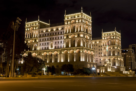 Azerbaijan, Baku - September 16, 2015: The Government house of Azerbaijan at night in Baku, Azerbaijan.のeditorial素材
