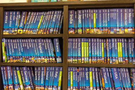 Thessaloniki, Greece- March 16, 2015: Bookshelves in a bookstore in Thessaloniki, Greeceのeditorial素材