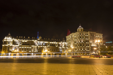 Azerbaijan, Baku - September 16, 2015: City view of the capital of Azerbaijan, Baku at night, in Azerbaijan.のeditorial素材
