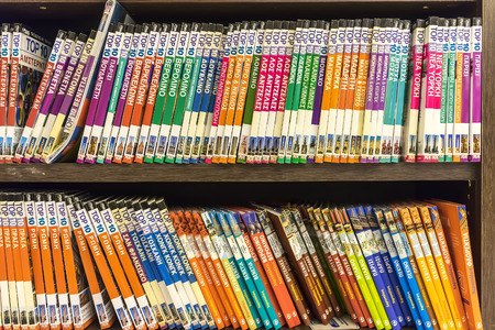 Thessaloniki, Greece- March 16, 2015: Bookshelves in a bookstore in Thessaloniki, Greeceのeditorial素材