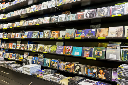 Thessaloniki, Greece- March 16, 2015: Bookshelves in a bookstore in Thessaloniki, Greeceのeditorial素材