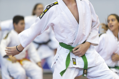 Thessaloniki, Greece, Oktober18 2015: Demonstration by men and women faculties of Japanese traditional martial arts, judo, karate, aikido, kendoのeditorial素材