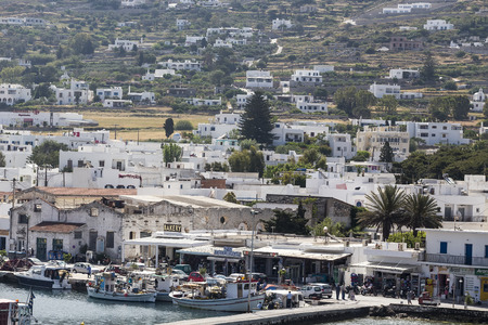 Paros, Greece- May 17, 2015: Picturesque of Island of Paros view from the ship in Paros Island, Cyclades, Greece.のeditorial素材