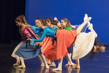 Thessaloniki, Greece, May 15 2015:  Unidentified dancers of dance school during performances ballet state theatre of Thessalonikiのeditorial素材