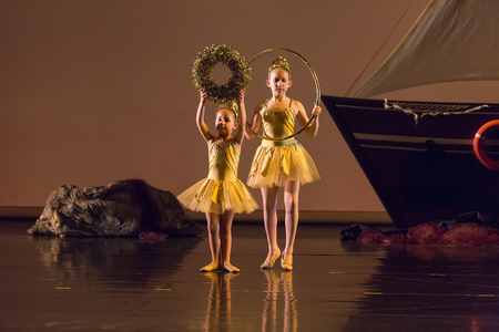 Thessaloniki, Greece, May 15 2015:  Unidentified dancers of dance school during performances ballet state theatre of Thessalonikiのeditorial素材