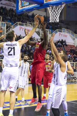 Thessaloniki, Greece, Novebmer 2, 2015: Some players in action during the Greek Basket League game Paok vs Olympiakosのeditorial素材