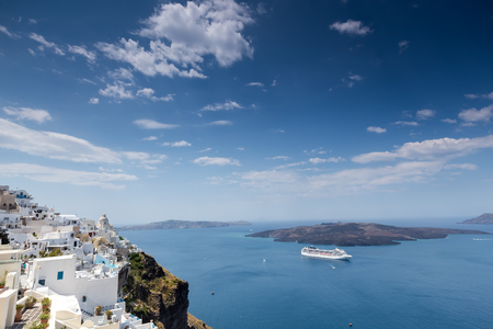 Santorini island landscape of famous Fira village, Greeceの写真素材