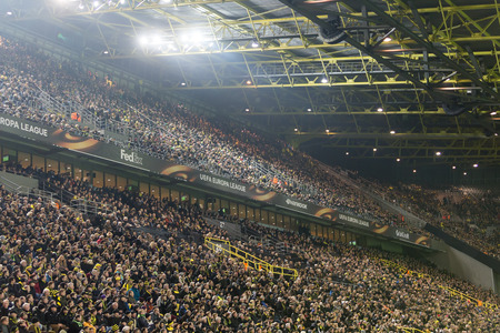 Dortmund, Germany- December 10, 2015: Interior view of the full Signal Iduna Park Stadium during the match UEFA Europa League match between PAOK vs Borussia Dortmundのeditorial素材