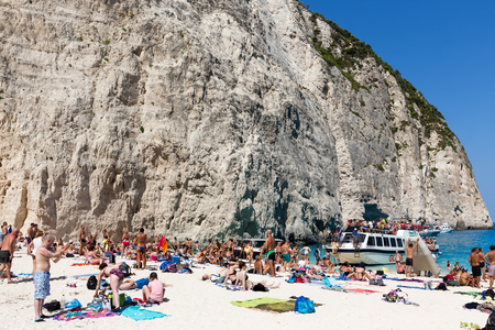 Zakynthos, Greece - August 11, 2015: View of Navagio (Shipwreck) Beach in Zakynthos, Navagio Beach is a popular attraction among tourists visiting the island of Zakynthosのeditorial素材