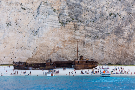 Zakynthos, Greece - August 11, 2015: View of Navagio (Shipwreck) Beach in Zakynthos, Navagio Beach is a popular attraction among tourists visiting the island of Zakynthosのeditorial素材
