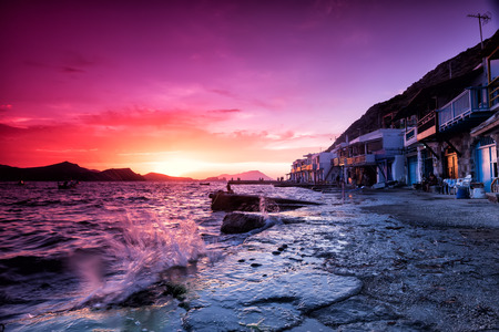 The typical little village of Klima in Milos island Greece at sunset.の写真素材