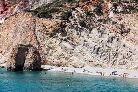 Beautiful natural colors of Firiplaka beach, Milos, Greeceの写真素材