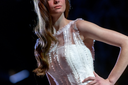 Thessaloniki, Greece, January 16 2016: A model walks the runway during fashion show 14th Expo Wedding.のeditorial素材