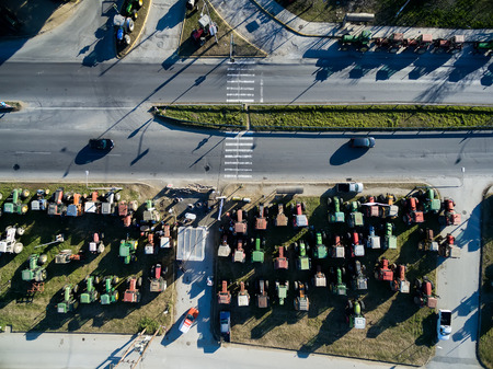Chalkidona, Greece, February 1 2016: Aerial photographs tractors that have lined up the farmers at the Chalkidona at north Greece  to protest against government's planned social security reforms.のeditorial素材