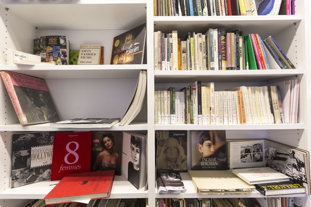 Thessaloniki, Greece- November 14, 2015: Bookshelves in a bookstore in Thessaloniki, Greeceのeditorial素材