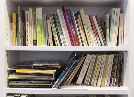 Thessaloniki, Greece- November 14, 2015: Bookshelves in a bookstore in Thessaloniki, Greeceのeditorial素材