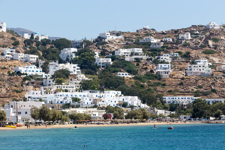 Ios, Greece - September 19, 2015: Classic village with white houses in the island of Ios, Cyclades, Greece. Ios is known as the party island with the lively atmosphere and the endless fun.のeditorial素材