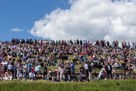 Serres, Greece - May, 15 2016: Crowds watch reenactment of the Roupel fort battle during the 2nd World War between German and Greek army at Greek-Bulgarian borderのeditorial素材