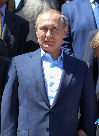 Mount Athos, Greece - May 28, 2016: Russian President Vladimir Putin during a visit to the monastic community of Mount Athosのeditorial素材