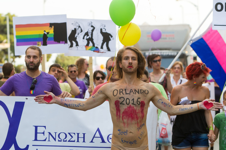 Thessaloniki, Greece - June 25, 2016: Participants and members of the LGBT community during the 5th Gay and Lesbian Pride Festival in Thessaloniki.のeditorial素材