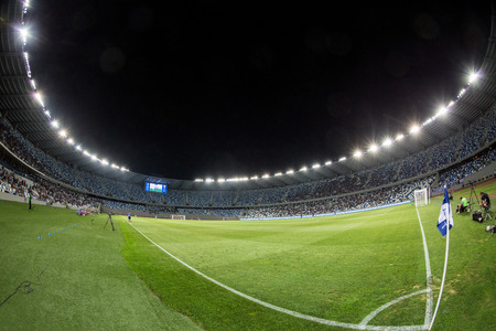 Tbilisi, Georgia - August 18, 2016: Interior view of Boris Paichadze Dinamo Arena during the  UEFA Europa League, first round of the playoffs between Dinamo vs PAOK. Picture taken with fisheye lensのeditorial素材