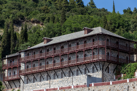 Russian St. Pantaleon Orthodox monastery at Mount Athos, Agion Oros (Holy Mountain), Chalkidiki, Greeceのeditorial素材