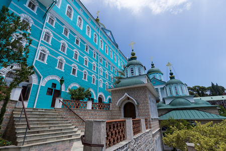 Russian St. Pantaleon Orthodox monastery at Mount Athos, Agion Oros (Holy Mountain), Chalkidiki,...
