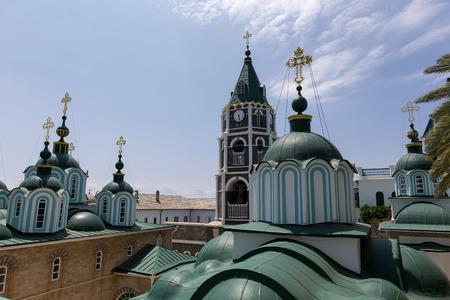Russian St. Pantaleon Orthodox monastery at Mount Athos, Agion Oros (Holy Mountain), Chalkidiki, Greeceのeditorial素材