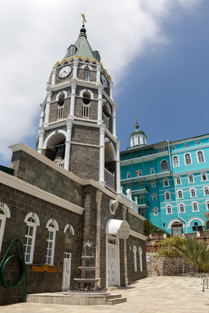 Russian St. Pantaleon Orthodox monastery at Mount Athos, Agion Oros (Holy Mountain), Chalkidiki, Greeceのeditorial素材
