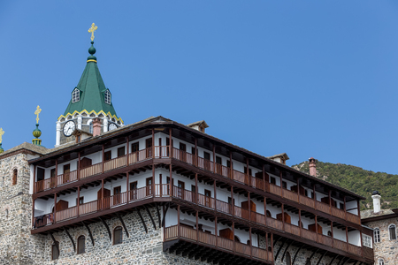Russian St. Pantaleon Orthodox monastery at Mount Athos, Agion Oros (Holy Mountain), Chalkidiki,...