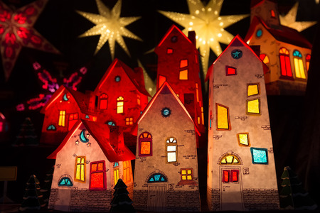 Christmas small houses and light starsの写真素材