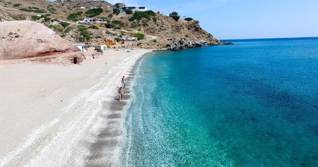 Milos, Greece - September 19, 2015: Aerial view of the beaches of Greek island of Milos island, Cyclades, Greece.のeditorial素材