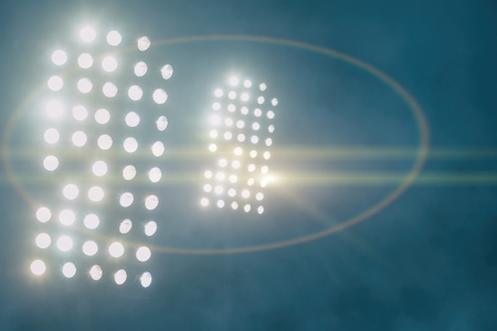 stadium lights and smoke with lens flare effect pictureの写真素材
