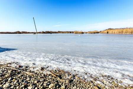 froze the lagoon Kalochori in northern Greeceの写真素材