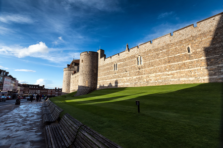 Windsor castle, England - March 22, 2017: Outside landscape of Medieval Windsor Castle. Windsor Castle is a royal residence at Windsor in the English county of Berkshire.のeditorial素材