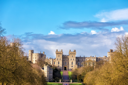 Windsor castle, England - March 22, 2017: Outside landscape of Medieval Windsor Castle. Windsor Castle is a royal residence at Windsor in the English county of Berkshire.のeditorial素材