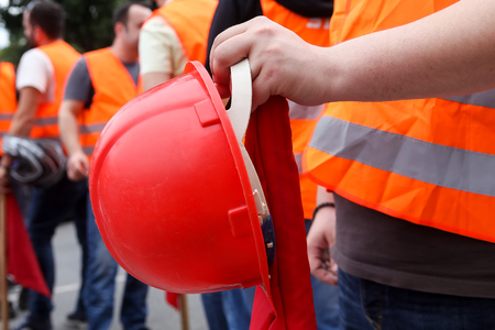 Thessaloniki, Greece - May 17, 2017: Protesters  during a national general strike in Thessaloniki. Greek workers have left work across the country on wednesday for a general strike against austerityのeditorial素材