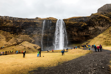Vik, Iceland - March 25, 2017: Famous Seljalandsfoss is one of the most beautiful waterfalls on the Iceland. It is located on the South of the island.のeditorial素材