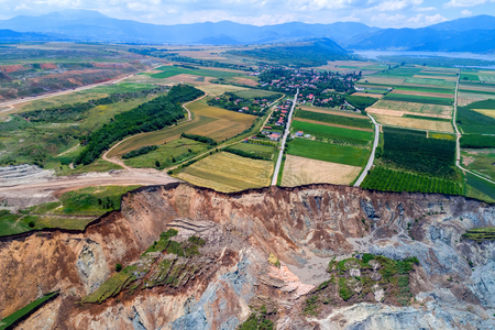 Landslide in lignite mine of Amyntaio, Florina, Greeceの写真素材