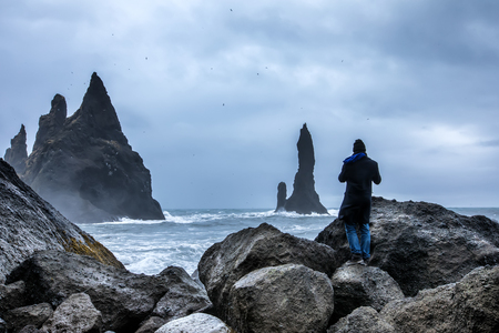 Stormy Weather at Reynisfjara Volcanic Beachの写真素材