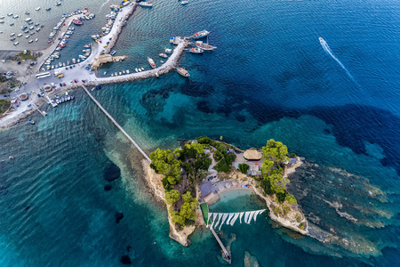 Aerial view Agios Sostis with bidge, small island in Zakynthos, Greeceの写真素材