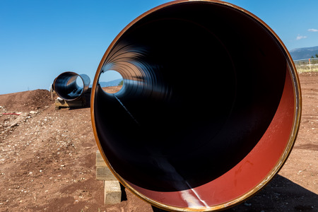 Construction of gas pipeline Trans Adriatic Pipeline - TAP in north Greece. The pipeline starts from the Caspian sea and reaches the coast of southern Italyの写真素材