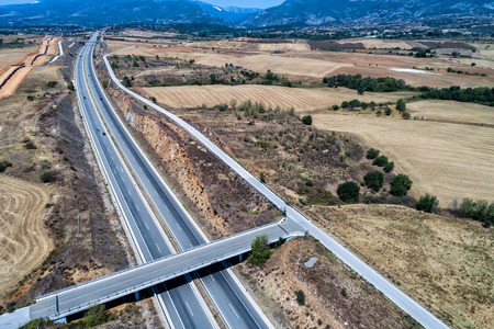 Aerial view of the national road (Egnatia Odos) that crosses Greece from the Evros to Igoumenitsa
