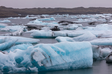 Icebergs floating in Jokulsarlon Lagoon by the southern coast of Iceland